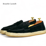 BRUNELLO лоферы замша черная на соломенной подошве