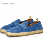 BRUNELLO лоферы замша светло-синяя на соломенной подошве