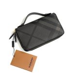 BURBERRY кошелек большой клетка с двумя молниями и с ручкой темно-коричневый