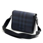 BURBERRY мессенджер с клапаном  на магнитах из канвы в клетку синего цвета с кожанной отделкой по краю