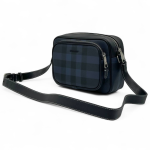 BURBERRY мессенджер синий из канвы в клетку с наружным карманом на молнии с металлической надписью