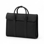 BV портфель из телячьей кожи черного цвета с фирменным плетением кожаными полосками клапан на магните