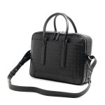 BV портфель широкий из черной кожи теленка в новом плетении с открытым карманом снаружи