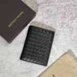 BV портмоне черное широкое теленок в мелком плетении