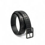 BV Ремень черный мелкое плетение, пряжка крупная темно-серая прямоугольная с закругленными углами