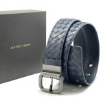 BV Ремень синий плетеный двухсторонний с надписью бренда на пряжке