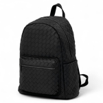 BV рюкзак крупное плетение из телячьей кожи черного цвета с боковыми карманами