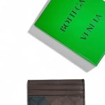 BV визитница 6 визиток серо-коричневая с зеленым вплетением ягненок крупное плетение