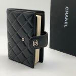 CHANEL блокнот гладкая кожа в клетку черный фурнитура серебро