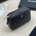 CHANEL клатч на молнии 15 см зернистая кожа в клетку черный фурнитура серебро