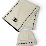 CHANEL комплект шапка и шарф вязаный кашемир белый