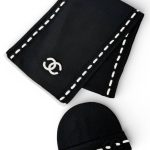 CHANEL комплект шапка и шарф вязаный кашемир черный