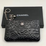CHANEL кошелек на молнии гладкая кожа тиснение цветы черный большой