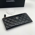 CHANEL кошелек на молнии тонкий гладкая кожа в клетку черный