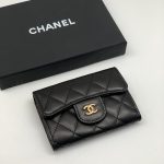 CHANEL кошелек с клапаном зернистая кожа в клетку черный логотип золото маленький