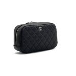 CHANEL косметичка  19 см кожа икра  черный серебро