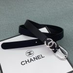 CHANEL ремень черный пряжка серебро с камнями