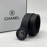 CHANEL ремень черный пряжка серебро с синим кольцом