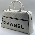 CHANEL спортивная сумка гладкая кожа в клетку белая