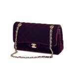 CHANEL сумка 2.55 бархат в клетку 25 см шампань бордовая золото