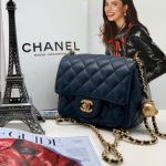 CHANEL сумка 2.55 гладкая кожа в клетку 17 см темно-синяя