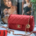 CHANEL сумка 2.55 гладкая кожа в клетку 20 см красная фурнитура золото