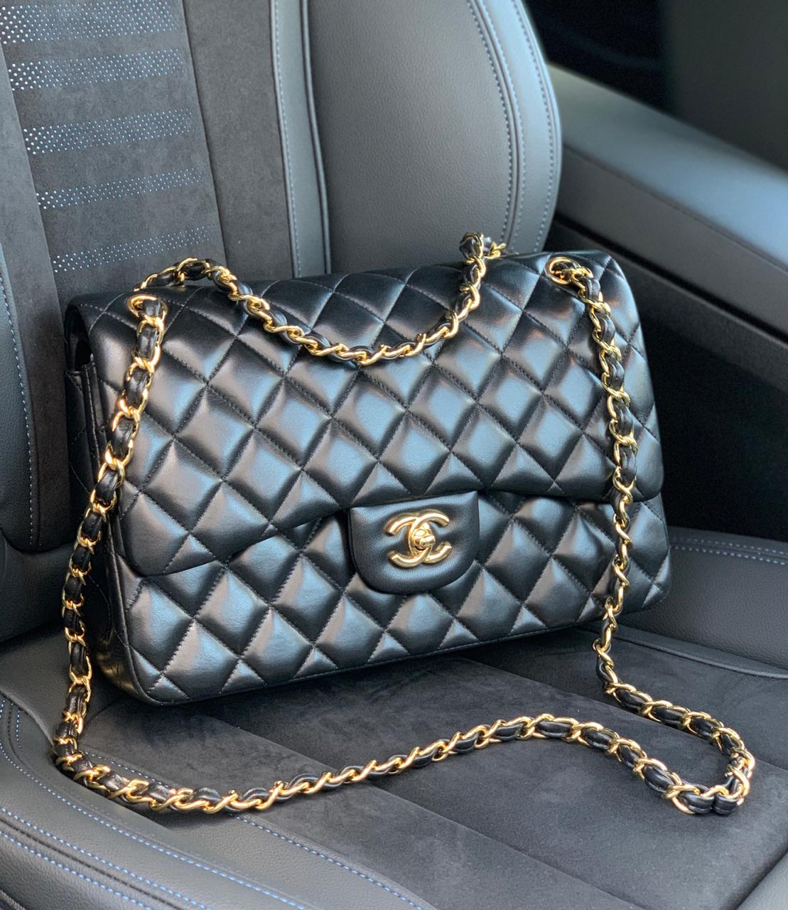 chanel-sumka-2-55-gladkaya-kozha-v-kletku-30-sm-chernaya-furnitura-zoloto.jpg CHANEL сумка 2.55 гладкая кожа в клетку 30 см черная фурнитура золото — изображение 1