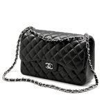 CHANEL сумка 2.55 гладкая кожа в клетку 30 см черная серебро