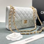 CHANEL сумка 2.55 кожа CAVIAR в клетку 23 см белая фурнитура золото
