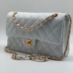 CHANEL сумка 2.55 кожа Caviar в клетку 25 см белая фурнитура золото