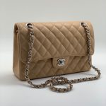 CHANEL сумка 2.55 кожа Caviar в клетку 25 см бежевая фурнитура серебро