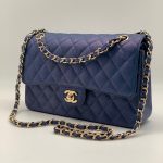 CHANEL сумка 2.55 кожа Caviar в клетку 25 см синяя фурнитура золото