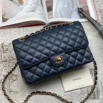 CHANEL сумка 2.55 кожа Caviar в клетку 25 см синяя фурнитура золото
