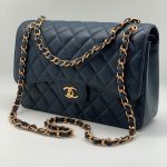 CHANEL сумка 2.55 кожа Caviar в клетку 30 см синяя фурнитура золото