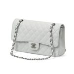 CHANEL сумка 2.55 кожа икра в клетку 25 см белая серебро