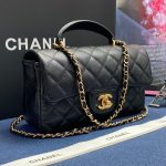 CHANEL сумка 2.55 с ручкой кожа Caviar в клетку 20 см черная фурнитура золото