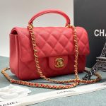 CHANEL сумка 2.55 с ручкой кожа Caviar в клетку 20 см красная фурнитура золото