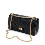 CHANEL сумка 2.55 винтажная кожа в клетку 28 см черная золото