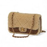 CHANEL сумка 25 см меховая коричневая золото