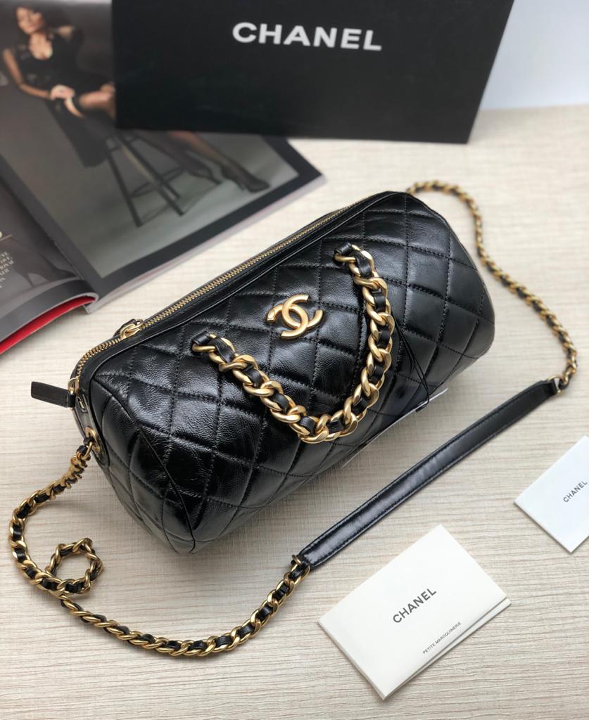 chanel-sumka-bowling-bag-myataya-kozha-v-kletku-chernaya.jpg CHANEL сумка Bowling bag мятая кожа в клетку черная — изображение 1