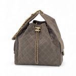 CHANEL сумка Hobo замша серая золото большая