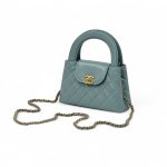 CHANEL сумка Kelly гладкая кожа в клетку голубой золото