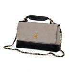 CHANEL сумка клетка замша серая и черная кожа золото