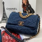 CHANEL сумка с клапаном 30 см джинсовая в клетку синяя