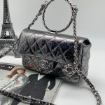 CHANEL сумка с клапаном жеваная кожа в клетку ручка кольцо серебро