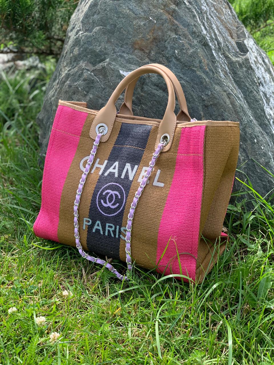 chanel-sumka-shopping-tekstil-rozovaya-korichnevaya.jpg CHANEL сумка Shopping текстиль розовая + коричневая — изображение 1