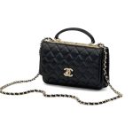 CHANEL сумка Woc гладкая кожа в клетку черная золото c камнями