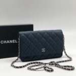 CHANEL сумка Woc кожа Caviar в клетку синяя фурнитура серебро