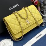 CHANEL сумка Woc кожа Caviar в клетку желтая фурнитура золото c камнями в цвет