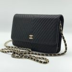 CHANEL сумка Woc кожа Caviar в полоску черная фурнитура золото